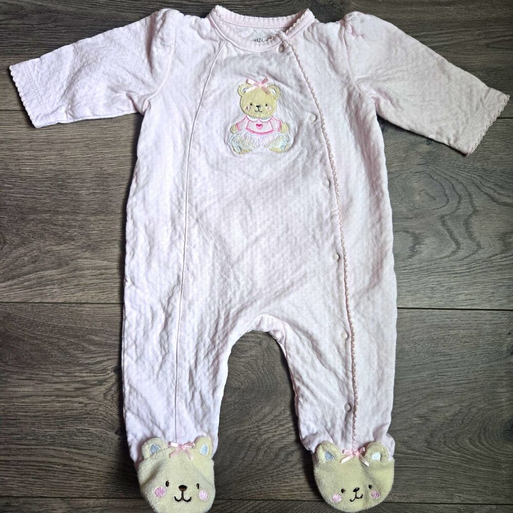 Little Me Baby Girl 3M Pink Bear Footed Sleeper One Piece Romper Cottagecore